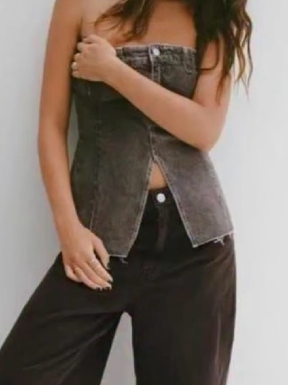 Zara Black Washed  Strapless Denim Yop - Picture 2 of 9